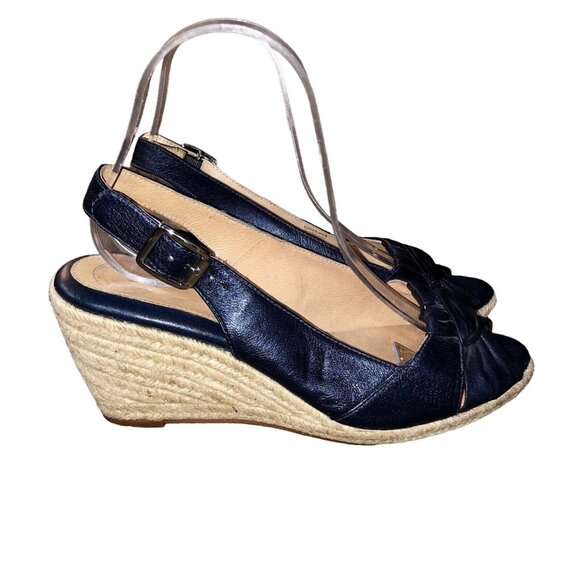 Nurture Toshe Espadrilles Peek Toe Sandals Womens 8M Used Blue Leather - Picture 2 of 16